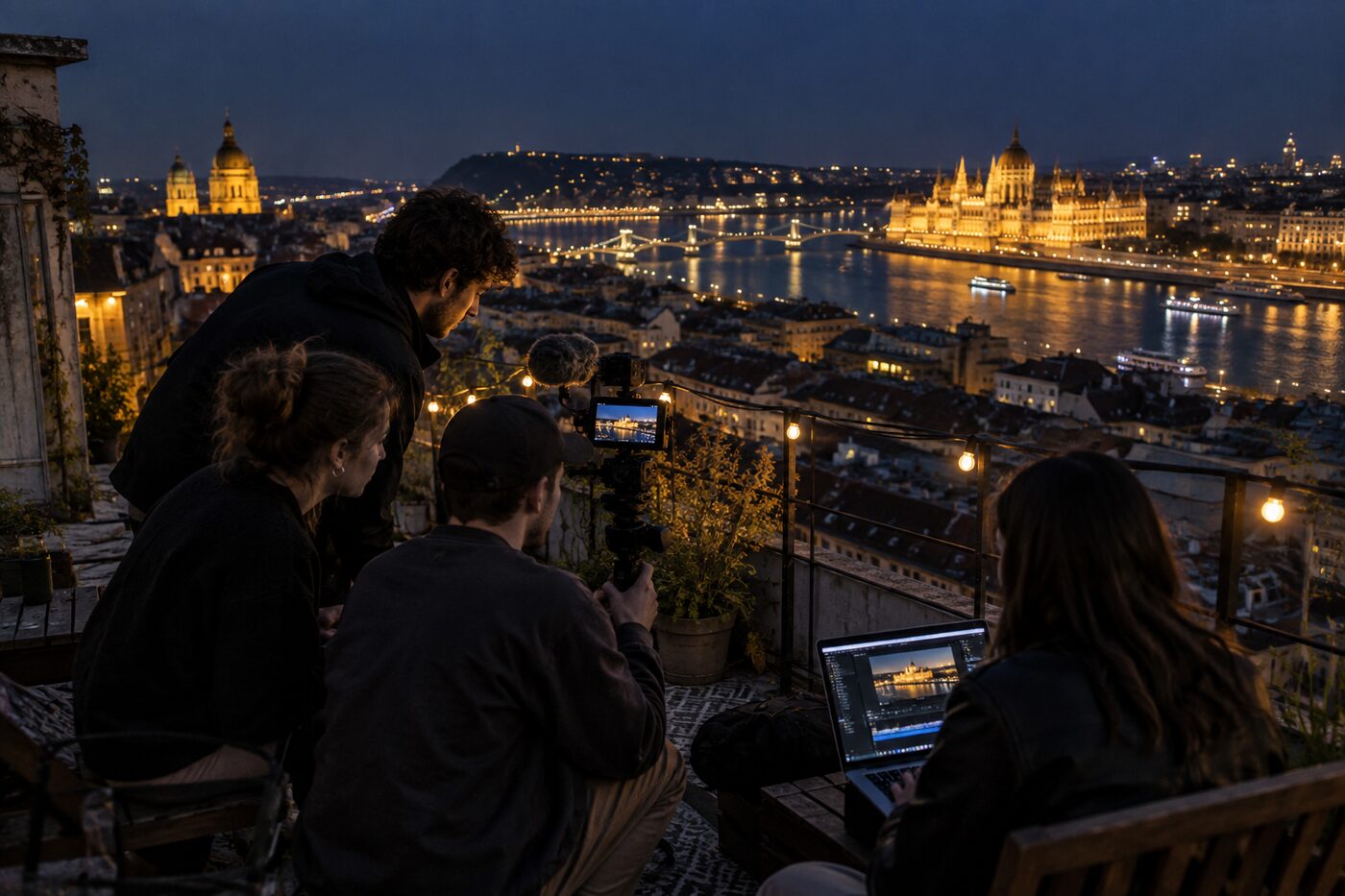 Budapest at night, AI-generated illustration